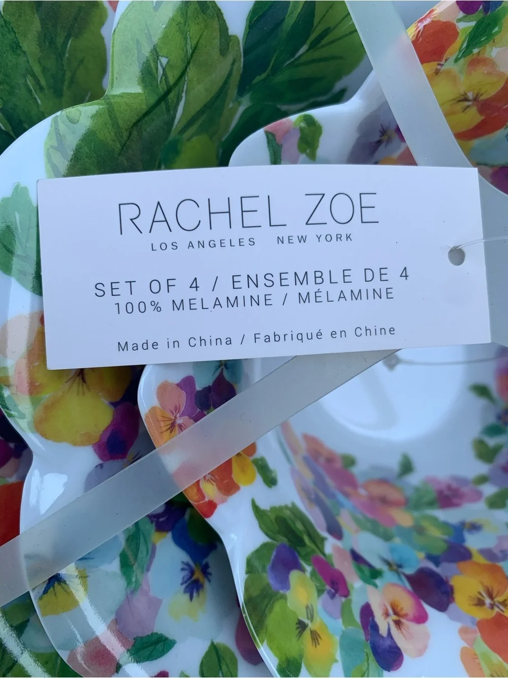 Rachel Zoe Pansy Melamine Serving Bowls Nesting Set of 4 Floral Flower Scalloped